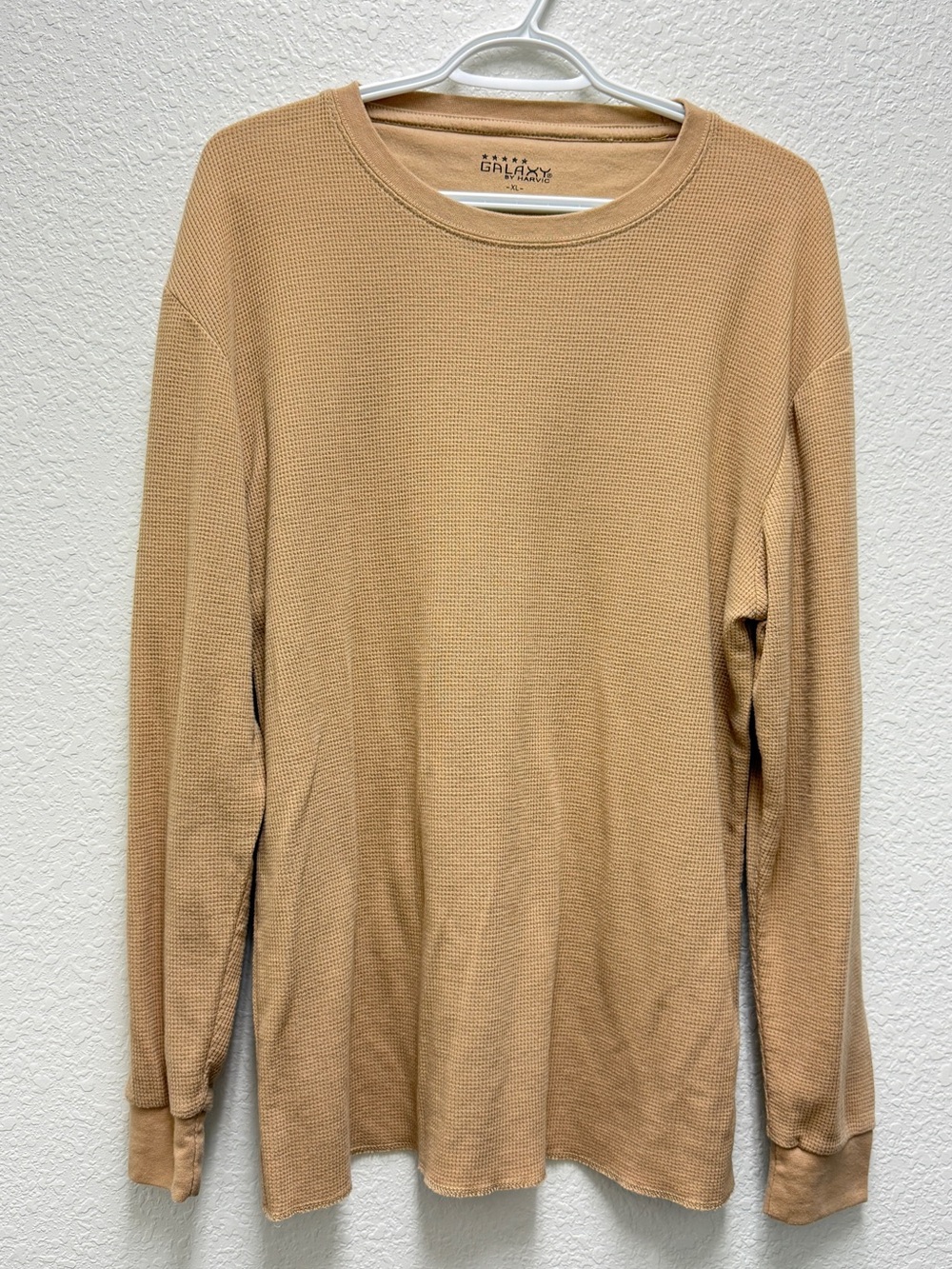 Galaxy by Harvic Men’s XL Long Sleeve Thermal Waffle-Knit Crewneck Tan Shirt